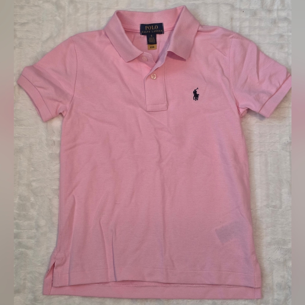 Ralph Lauren Kids Size 5 Pink Polo Shirt w/ Navy Logo. NWOT Never Worn.